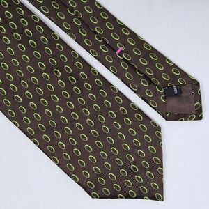 TAILORBYRD HANDMADE ITALY SILK TIE BROWN GREEN OLIVE FOULARD SATIN 3.5" X 58"